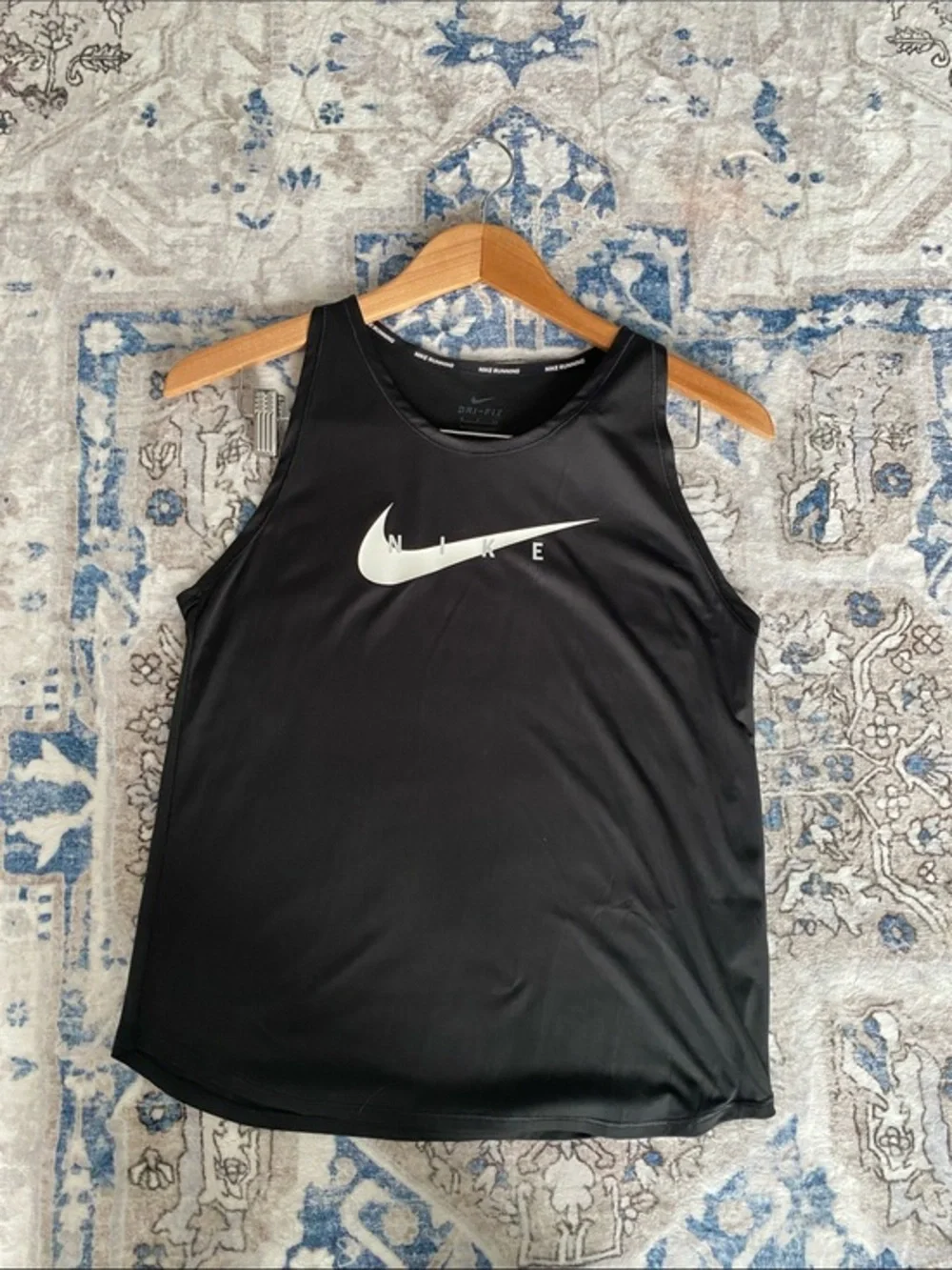 Nike Black Dri-Fit Running Tank Top with White Swoosh